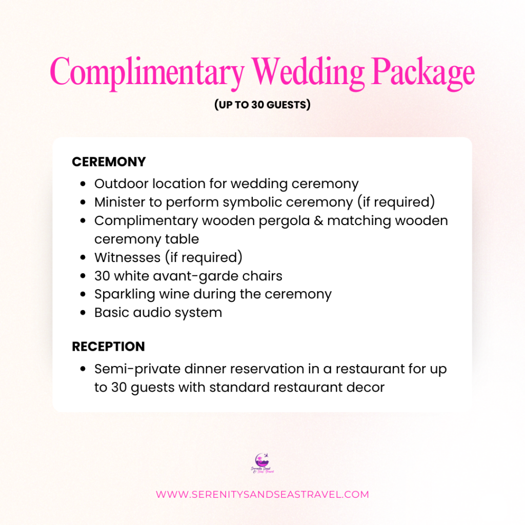 Complimentary Wedding Package for up to 30 Guests