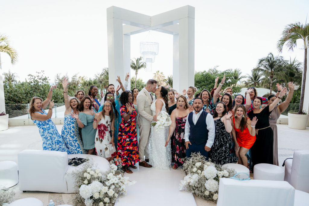Group wedding photos at Cancun beach resorts