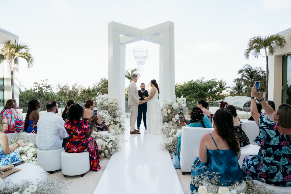 Wedding guests at tropical resort