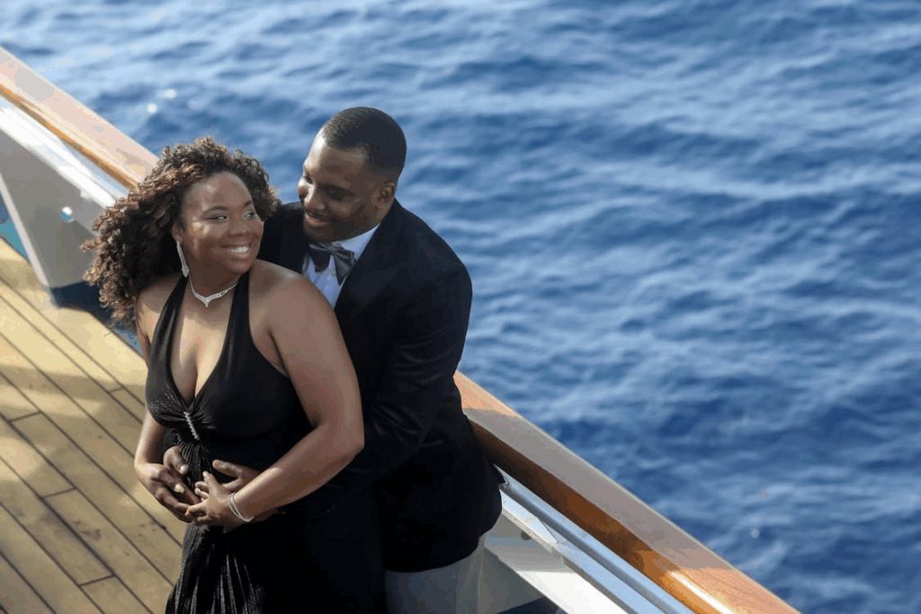 Man Embracing a Woman on a Cruise Ship