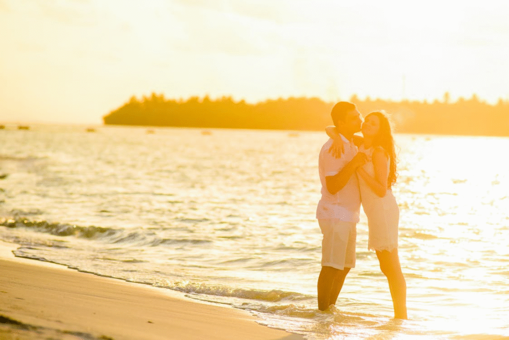 Hugging Woman and Man in Beach