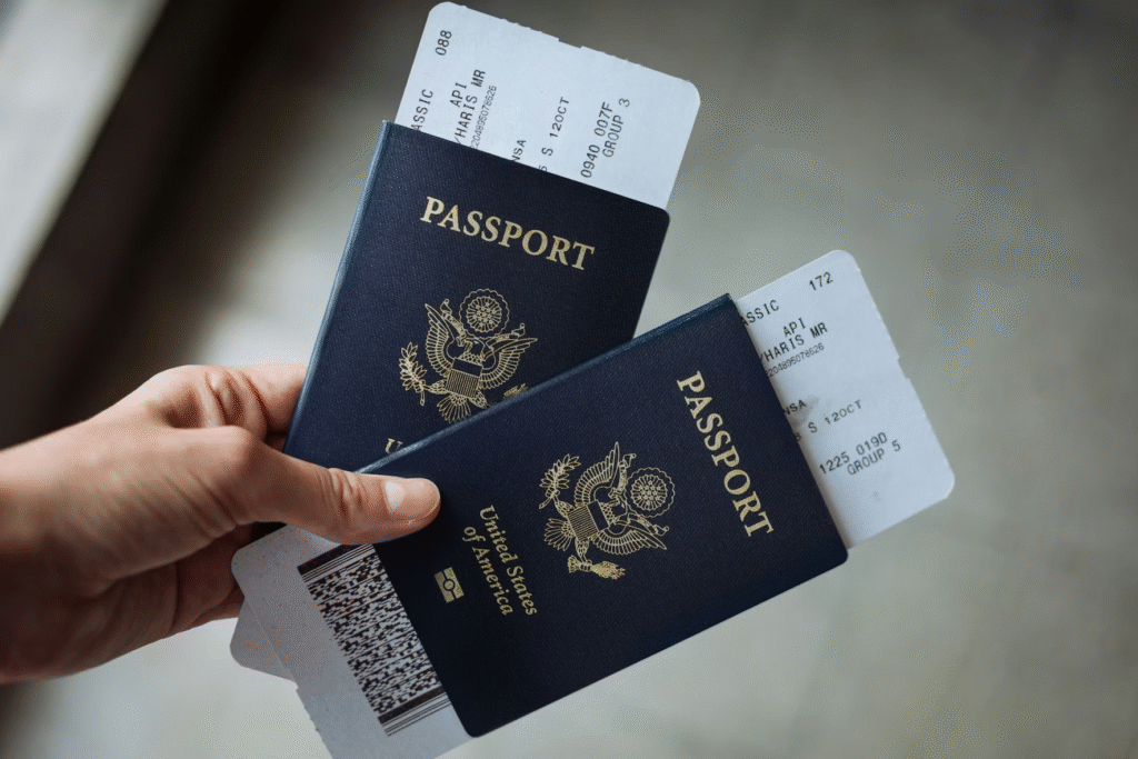 Passport book and boarding pass
